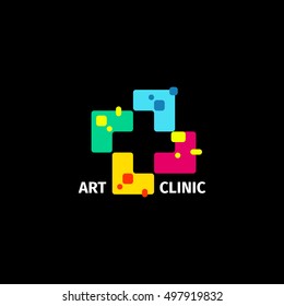 Isolated abstract colorful cross logo. Medical logotype. Hospital, ambulance,clinic icon. Geometric shape mosaic tile. Religious sign. Arithmetic plus symbol. Vector cross illustration
