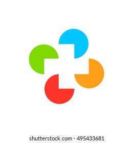 Isolated abstract colorful cross round medical logo. Religious sign. Doctor's office emblem. Ambulance label. First aid symbol. Plus button. Vector cross illustration