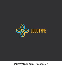 Isolated abstract colorful cross vector logo. Medical logotype. Flower petals illustration. Floral decorative element.  Clinic and hospital emblem. Natural products icon.