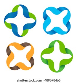Isolated abstract colorful cross vector logo set. Outlined plus and multiplication signs collection. Medical icons group. Arithmetic logotype. Vector cross illustration
