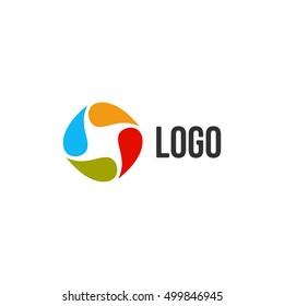 Isolated abstract colorful drops circle logo. Liquid circulation logotype. Kids art school icon, Round shape spining paint sign. Natural process of renewal symbol. Vector drops illustration