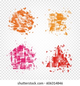 Isolated abstract colorful geometric shapes of broken pieces, vector illustration.