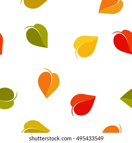 Isolated abstract colorful leaves background. Autumn foliage backdrop. Seamless fall texture. Natural environment wallpaper. Vector leaves illustration