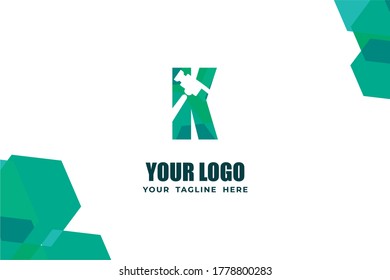 Isolated Abstract Colorful Monogram Logo Template. In Hammer Illustration and Alphabet Design Concept