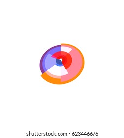 Isolated abstract colorful pie chart logo, round shape diagram logotype, infographic element vector illustration.