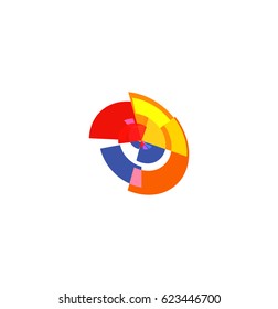 Isolated abstract colorful pie chart logo, round shape diagram logotype, infographic element vector illustration.