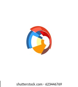 Isolated abstract colorful pie chart logo, round shape diagram logotype, infographic element vector illustration.