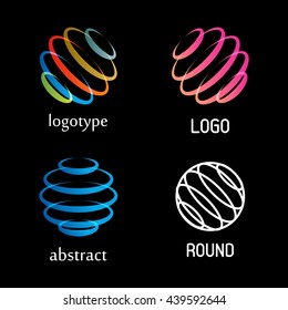 Isolated abstract colorful round shape vector logo set. Rings elements logotypes collection. Spinning spirals icons group. Hurricane, tornado illustrations. Kids whirligig.