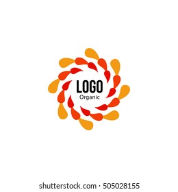 Isolated abstract colorful round shape red and orange color logo. Spining spiral logotype. Autumn leaves circle icon. Floral decoration sign. Unusual frame symbol. Vector spining spiral illustration