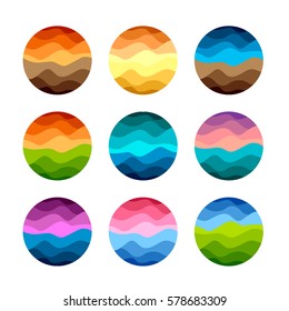 Isolated abstract colorful round shape logos set on white background vector illustration