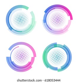 Isolated abstract colorful round shape logo set, circular frames logotypes collection, golf balls icons on white background vector illustration.