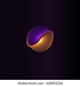Isolated abstract colorful round shape logo, space element, swirl logotype, planet icon on black background vector illustration