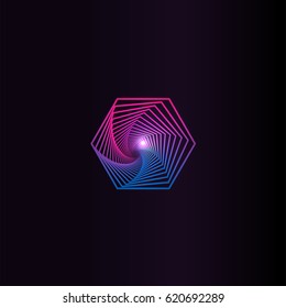 Isolated abstract colorful round shape logo, space element, swirl logotype, planet icon on black background vector illustration