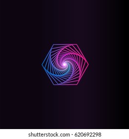 Isolated abstract colorful round shape logo, space element, swirl logotype, planet icon on black background vector illustration
