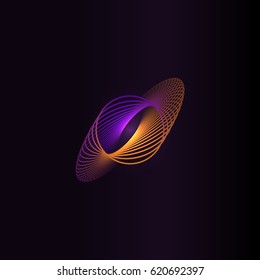 Isolated abstract colorful round shape logo, space element, swirl logotype, planet icon on black background vector illustration