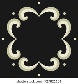 Isolated abstract decorative element. Symmetrical vector frame or decor. Round floral vignette. On dark background.