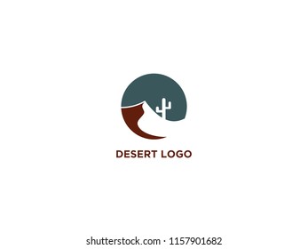 Isolated abstract desert logo in white background. Showing sand dune and cactus