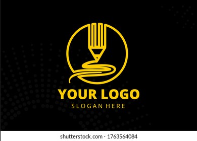 Isolated abstract education Logogram for your school, education, study group, business, and many more. in orange color with pencil and circle logo concept design