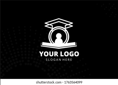 Isolated abstract education Logogram for your school, education, study group, business, and many more. With people and graduation hat in black and white concept design