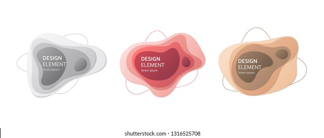 Isolated abstract elements with wavy layers. Paper cutting waves on white background. 3D relief in the form of a liquid.