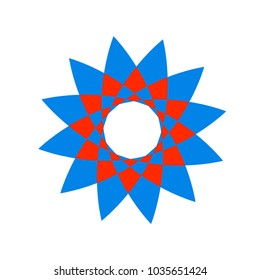 Isolated abstract flower. Blue and red colors. Round floral ornament. Simple graphic mandala. Oriental style. Geometric pattern. Eps-8. Vintage style. Geometric floral frame. Template. For post cards