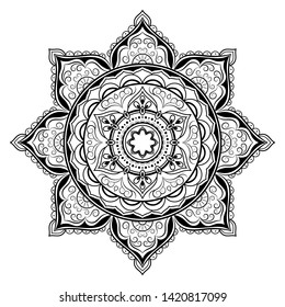 Isolated abstract flower mandala pattern on white background.