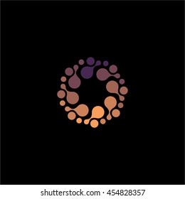 Isolated abstract flower vector logo. Round shape floral decoration on the black background. Wheel logotype. Spiral mechanical element.