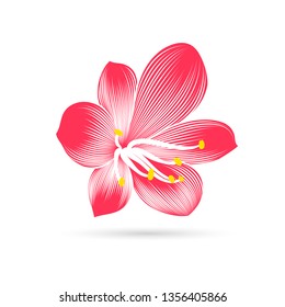 Isolated abstract freehand drawn amaryllis flower. Vector floral element for design of invitations, cards, greetings.