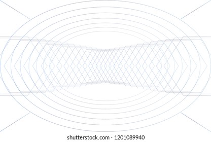Isolated, Abstract Geometric Expansion Background Wallpaper Design Vector Graphic, Dark Blue on White #3, Hexagon Oval Shape, Line Iterations, Expanding, Modern, Digital, Sound, Music Speakers Blast