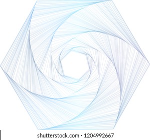 Isolated, Abstract Geometric Expansion Swirl Rose Background Wallpaper Object Design Vector Graphic, Blue Gradient on Transparent, Hexagon Shape, Line Iterations Art, Expanding, Modern, Digital, Tech