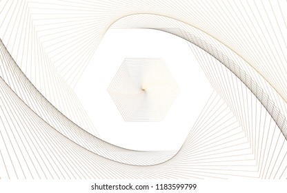 Isolated, Abstract Geometric Swirl Background Wallpaper Design Vector Graphic, Orange on White, Hexagon Shape, Line Iterations, Expanding, Modern, Digital, Techie, Digitize,Swirl, Math, Permutation