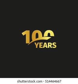 Isolated abstract golden 100th anniversary logo on black background. 100 number logotype. One hundred years jubilee celebration icon. Hundredth birthday emblem. Vector illustration