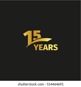 Isolated abstract golden 15th anniversary logo on black background. 15 number logotype. Fifteen years jubilee celebration icon. Fifteenth birthday emblem. Vector illustration