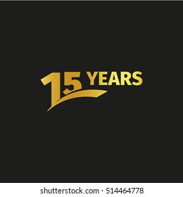 Isolated abstract golden 15th anniversary logo on black background. 15 number logotype. Fifteen years jubilee celebration icon. Fifteenth birthday emblem. Vector illustration