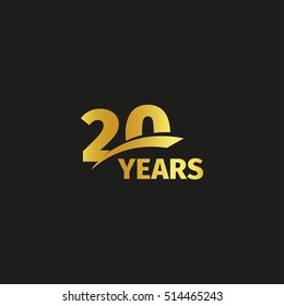 Isolated Abstract Golden 20th Anniversary Logo On Black Background. 20 Number Logotype. Twenty Years Jubilee Celebration Icon. Twentieth Birthday Emblem. Vector Illustration