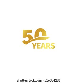 Isolated abstract golden 50th anniversary logo on white background. 50 number logotype. Fifty years jubilee celebration icon. Fiftieth birthday emblem. Vector illustration