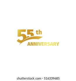 Isolated abstract golden 55th anniversary logo on white background. 55 number logotype. Fifty-five years jubilee celebration icon. Birthday emblem. Vector illustration