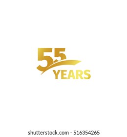 Isolated abstract golden 55th anniversary logo on white background. 55 number logotype. Fifty-five years jubilee celebration icon. Birthday emblem. Vector illustration