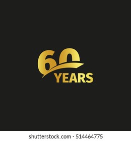 Isolated abstract golden 60th anniversary logo on black background. 60 number logotype. Sixty years jubilee celebration icon. Sixtieth birthday emblem. Vector illustration