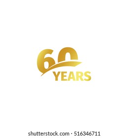 Isolated abstract golden 60th anniversary logo on white background. 60 number logotype. Sixty years jubilee celebration icon. Sixtieth birthday emblem. Vector illustration