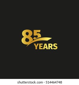 Isolated abstract golden 85th anniversary logo on black background. 85 number logotype. Eighty-five years jubilee celebration icon. Eighty-fifth birthday emblem. Vector illustration