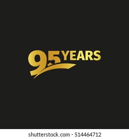 Isolated abstract golden 95th anniversary logo on black background. 95 number logotype. Ninty-five years jubilee celebration icon. Birthday emblem. Vector illustration