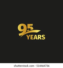 Isolated abstract golden 95th anniversary logo on black background. 95 number logotype. Ninty-five years jubilee celebration icon. Birthday emblem. Vector illustration