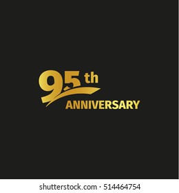 Isolated abstract golden 95th anniversary logo on black background. 95 number logotype. Ninty-five years jubilee celebration icon. Birthday emblem. Vector illustration