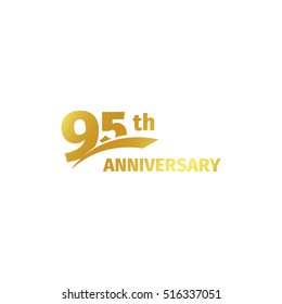 Isolated abstract golden 95th anniversary logo on white background. 95 number logotype. Ninty-five years jubilee celebration icon. Birthday emblem. Vector illustration