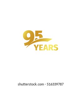 Isolated abstract golden 95th anniversary logo on white background. 95 number logotype. Ninty-five years jubilee celebration icon. Birthday emblem. Vector illustration