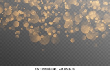 Isolated Abstract Golden Shining Bokeh on Transparent Background. Christmas or Decoration Background