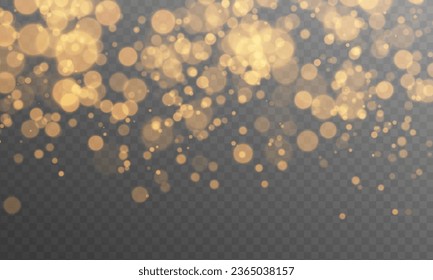 Isolated Abstract Golden Shining Bokeh on Transparent Background. Christmas or Decoration Background