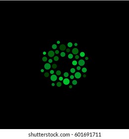 Isolated abstract green color round shape logo on black background, simple flat dotted logotype, flower vector illustration.