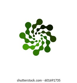 Isolated abstract green color round shape logo on white background, simple flat swirl logotype of connected dots vector illustration.